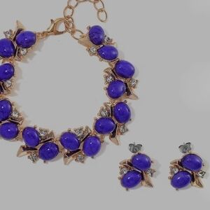 Constituted Purple Howlite and White Crystal 90.00 ctw Bracelet/Earrings